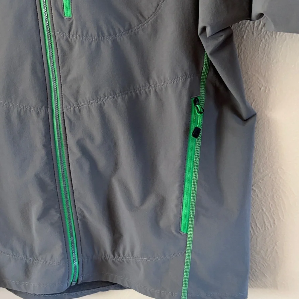 Eddie Bauer Mens Gray Windbreaker Lime Green Accents Zippered Pocket Size L